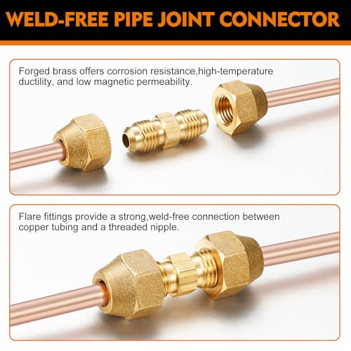 Image of Relaxweex 4 Pcs Copper Flare Coupling Connectors with Nuts HVAC,1 /4 inch 1 /2 inch | 1 /4 inch 1 /2 inch Compression Fittings for Copper Tubing, Air Conditioning Refrigeration, Flare Nut Adapters, Tube Connections