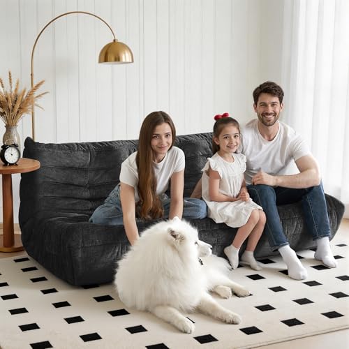 Image of Bean Bag Chair, 3 Seater Fireside Chair, Giant Bean Bag Chairs for Adults, Lazy Large Floor Bean Bag Sofa for Living Room, Bedroom, Dorm, Office(Black)