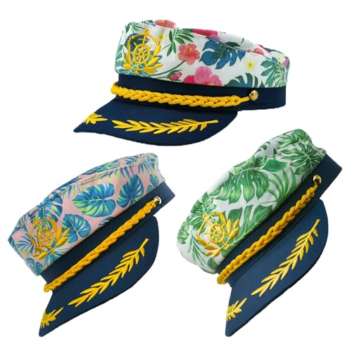 PEWHAUL 3Pcs Embroidered Captain Hats Adult Yacht Sailor Hats Nautical Party Dress Up Hat for Men Women Navy Costume Accessory