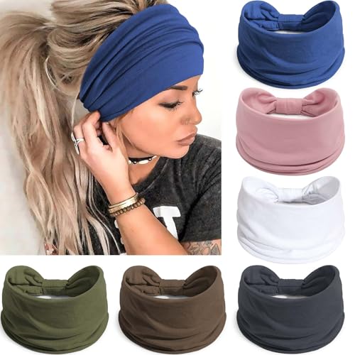 Image of Awumbuk Wide Headbands for Women Knotted No Slip Head Bands Soft Turban Headband Hair Accessories Boho African Solid Color Head Wraps for Women Yoga Workout (Pink)