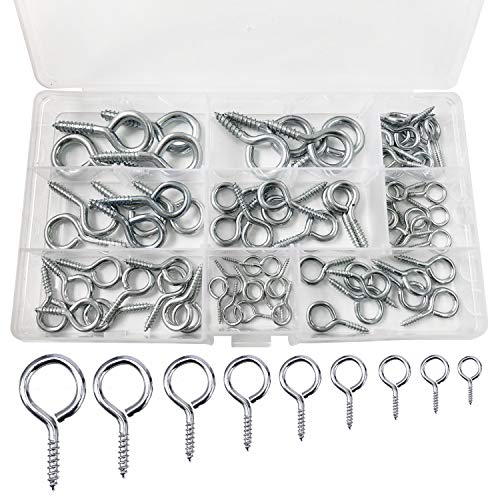 Oeil Boulons, 72 Pièces Crochets à Oeil Vis Métal, Boulon à u009cil Oeillets à vis Boulons à Crochet en Acier Galvanisé Robustes en 9 Tailles Différentes