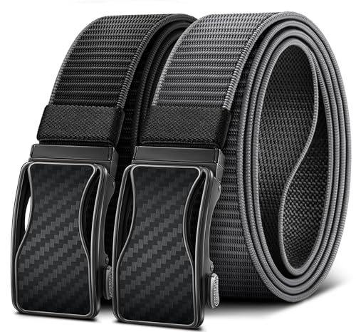 Ceinture à cliquet réversible en nylon noir et gris ajustable pour homme