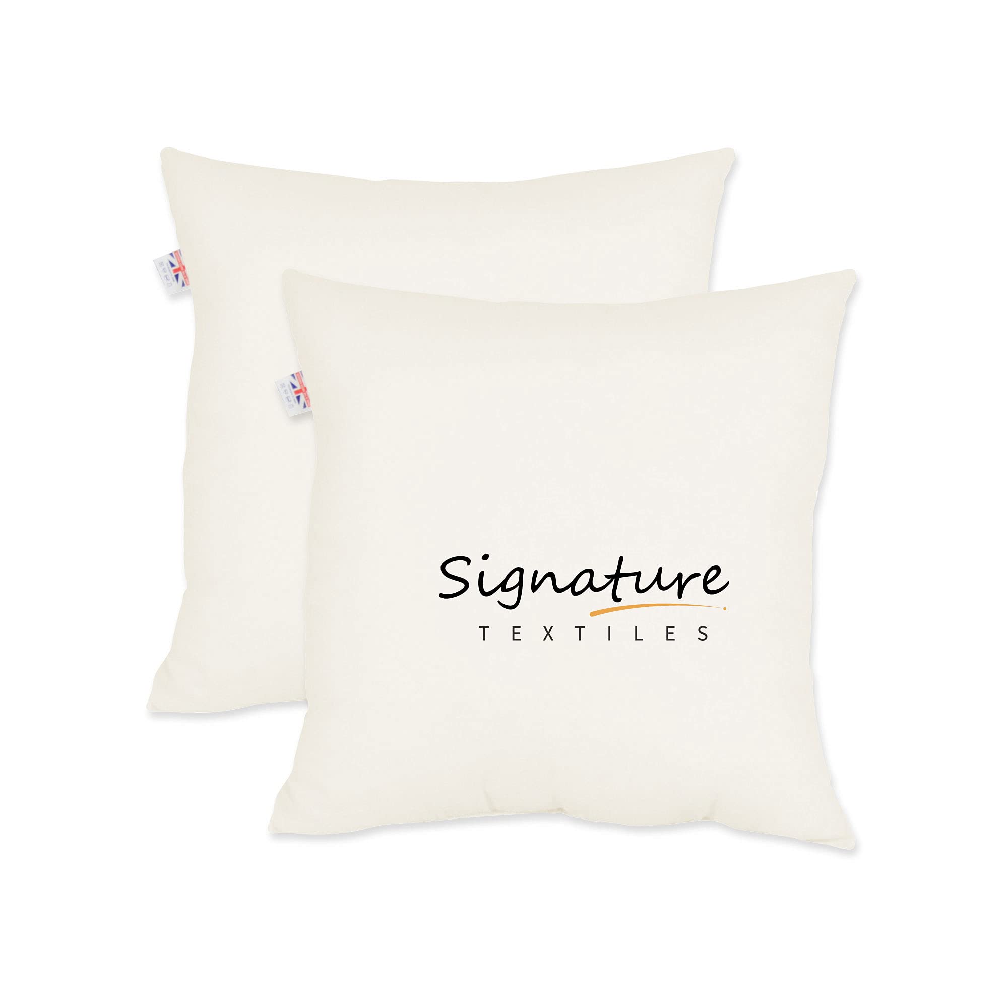Signature Textile® Duck Feather New White Cushion Pad Inner Stuffer Pillow Insert Square 100% Cotton Down Proof Cover 14" x 14" 35cm x 35cm Pack Of 2