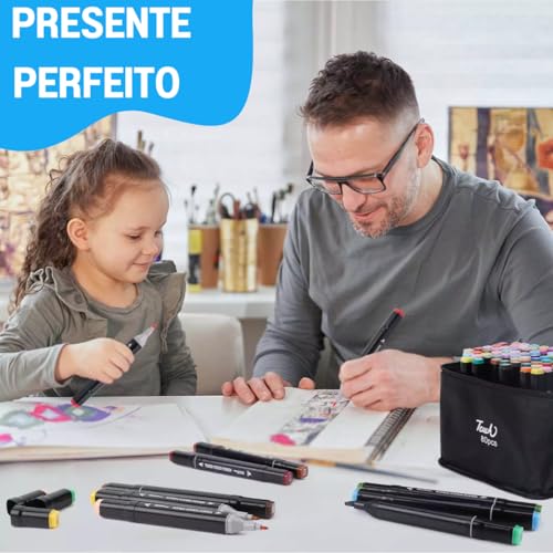 Canetinha Ponta Dupla para Colorir Kit Estojo de Canetas Escolar Marcador Coloridas Permanente Duas