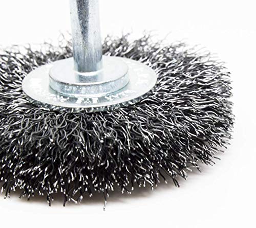 Image of Benchmark Abrasives 2.5 Inch Grinder Mounted Crimped Wire Wheel for Drill with 1 /4 inch Shank, Steel Brush for Rust Removal, Cleaning, Deburring on Cast Iron, Steel Rotary Tools - Carbon Steel