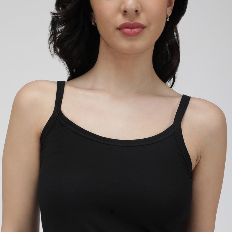 Image of Amul Comfy Women's Pure Cotton Camisole with Fabric Strap and Stay Fresh Treatment Pack of 4(Assorted Colours May Vary)