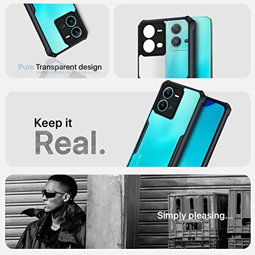 Image of Pikkme Vivo V25 5G Back Cover | Crystal Clear Transparent Back | Ultra Hyrbid | Full Camera Protection | Raised Edge | Bumper Back Case for Vivo V25 5G (Plastic, Black)