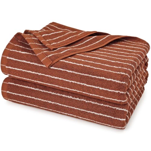 Image of Terracotta Striped Bath Towels Set of 2, Fall Bathroom Decor & Shower Towel
