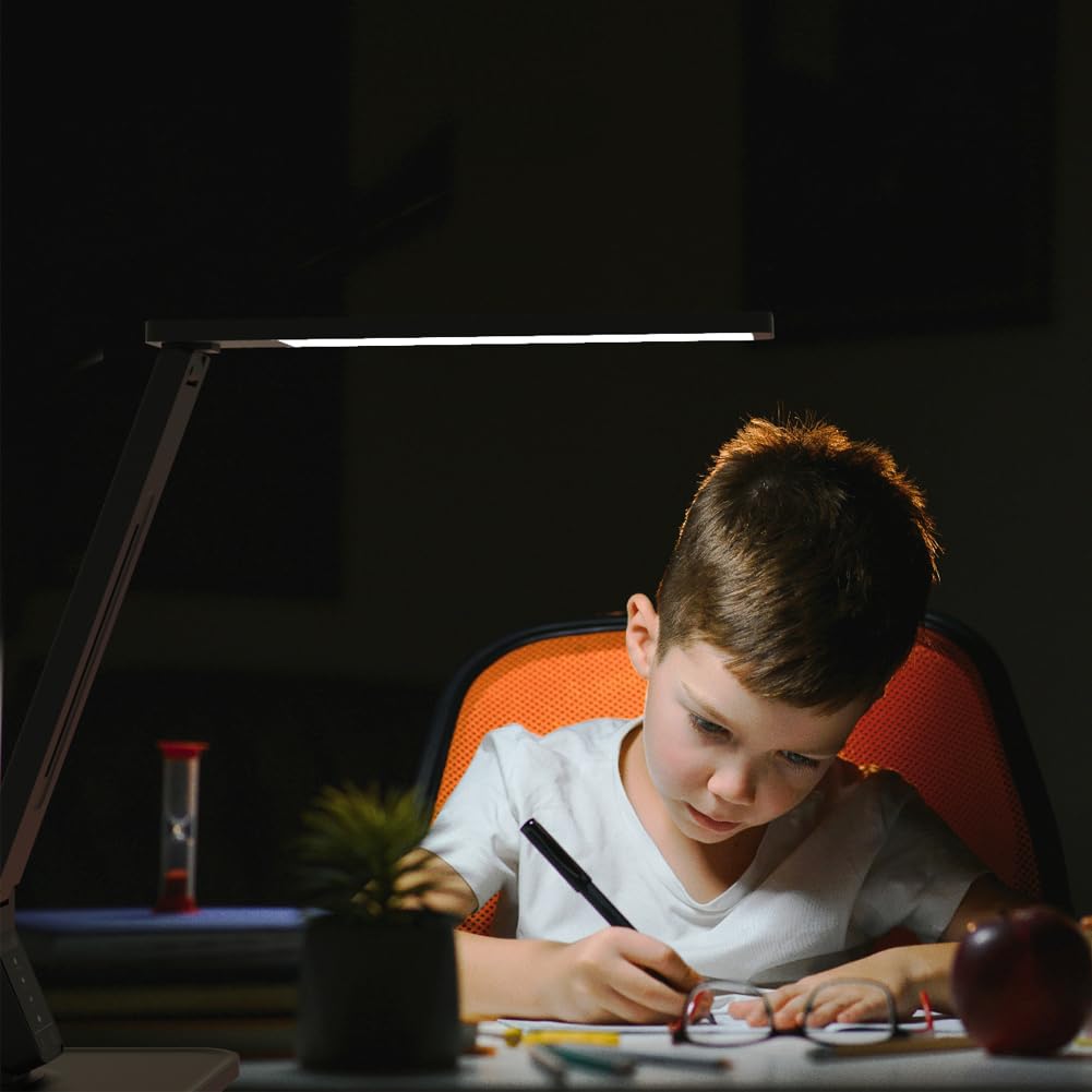MAGIC LEAVES Schreibtischlampe, dimmbares LED-Leselicht mit einstellbarer Beleuchtung, 5 Helligkeitsstufen, 4 Lichtfarben und USB-Ladeanschluss, Tischlampe (Klavierschwarz)