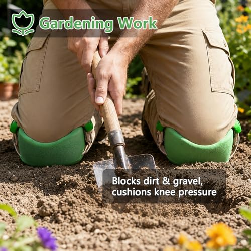 Image of Knee Pads for Work, Roofing Knee Saver with Soft Foam Sleeves, Non-Slip Bottom, Leather Strap, Impact & Abrasion Resistant, Kneeling Pads for Construction, Flooring, Gardening & All Kneeling Work, Green