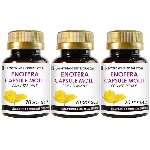 Enotera e Vitamina E 210 Softgels | Olio Spremuto a Freddo, Titolato, Ricco in Acido Gamma Linoleico GLA e Acido Linoleico Omega 6 | 1 Perla al giorno