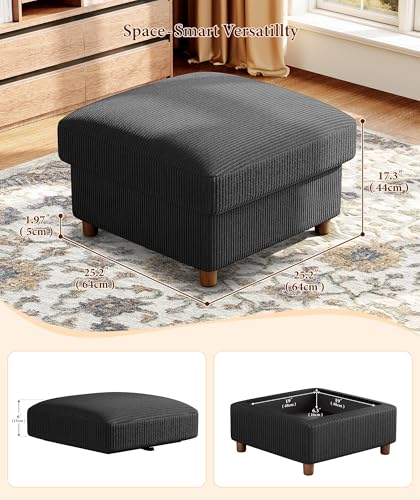 Image of 87 inch L shape Corduroy Couch, Sofa No Tool Assembly, Comfy Couches for Living Room 21in Deeper Seats, Corduroy Sofas for Living Room with 2 Pillows, Oversized Loveseat Sofa, Boho Love Seat, Black
