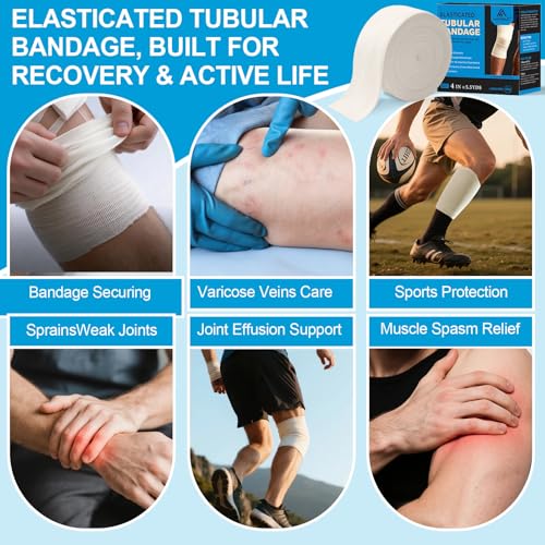Image of Latex-Free Elasticated Tubular Support Bandage with Stockinette Fabric, Breathable Tubular Compression Sleeve for Joint & Tissue Support on Arms, Knees, Legs (3 inch x 5.5 Yards) Size D
