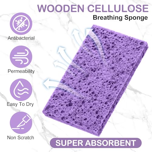 Image of Zhengmy 48 Pieces Sponges Bulk Sponges Kitchen Compressed Sponge Natural Dish Sponge Compressed Wood Pulp Cleaning Without Scratching for Kitchen Bathroom, 3.9 x 2.4 x 0.12 Inch (Purple)