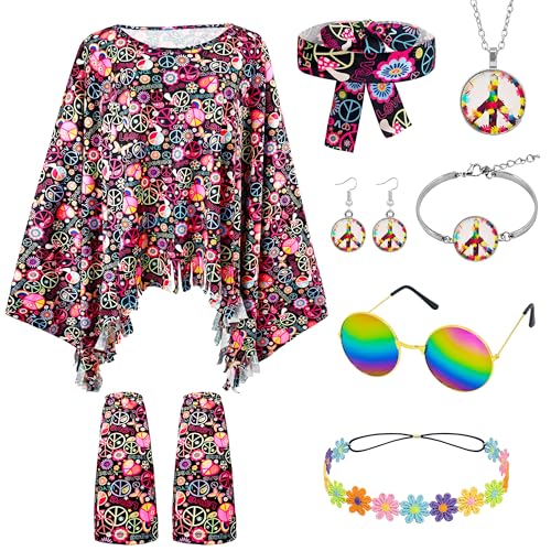 Costume hippie femme pour soirée disco des années 70 avec accessoires