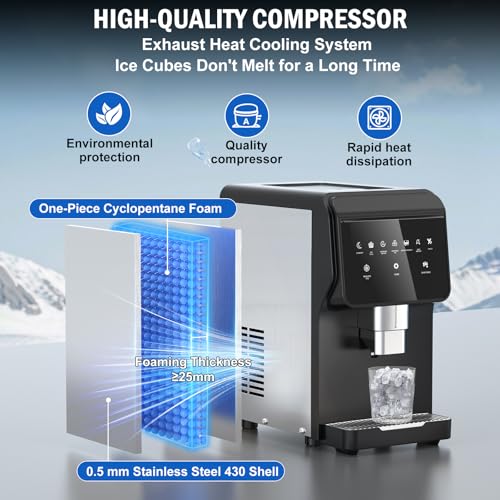 Image of Nugget Ice Maker Countertop 50 LBS /Day, 5 LBS Ice Bin, Water Dispenser Countertop, Soft Chewable Pellet Ice Maker Machine Stainless Steel, Nugget Ice Machine for Home Bar Kitchen Office, Self-Cleaning
