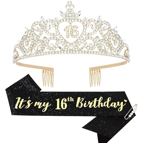 Araluky Sweet 16 Party Decorations with Sweet 16 Sash & Sweet 16 Crown, Best Sweet 16 Gifts for Girls 16th Birthday Decorations for Girls Sweet 16 Decorations Sweet Sixteen Party Decorations Cover