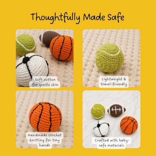 Image of Crochet Rattle Balls Gift Set - Set of 4 | Soft Baby Rattle Toys with Colorful Crochet Texture | Easy-Grip Sensory Balls for Infants, Grasping, Shaking, Rolling & Interactive Parent-Child Play