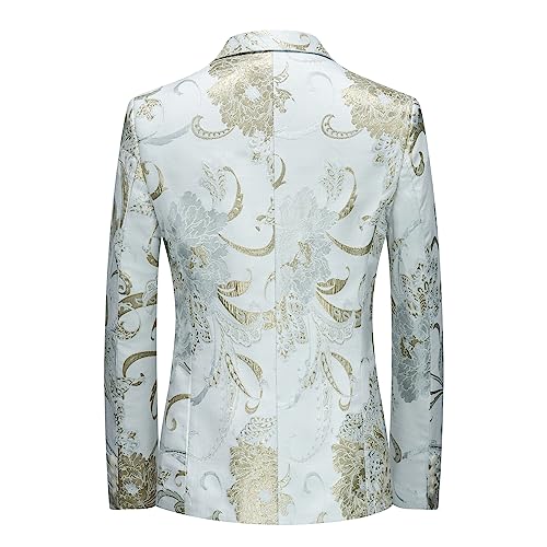 UNINUKOO Mens Floral Blazer Jacket Slim Fit Luxury Party Dinner Tuxedo Suit Jacket for Men US Size 38 White 6
