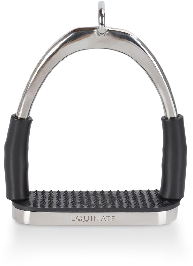 Equinate Sicherheitssteigbügel Charles 10cm Edelstahl Anti-Rutsch Trittfläche Gummi 2 Stück