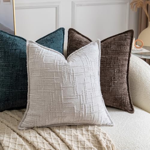 Image of MADIZZ Pack of 2 Chenille Throw Pillow Covers 12x20 Inch Grey Blue Soft Neutral Decorative Throw Pillows for Couch Sofa Boho Accent Cushion Covers Modern Farmhouse Home Decor for Bedroom Living Room