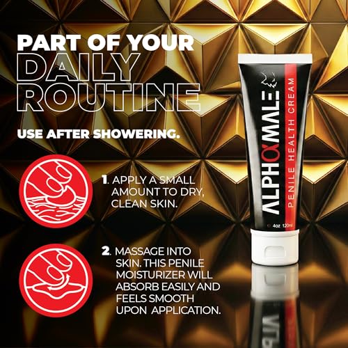 Image of AlphaMale Premium Penile Health Creme Daily Moisturizer for Sensitive Skin - Aloe, Coconut oil, CoQ10 and Allantoin for Dry, Sensitive Skin - Fragrance-Free Cream - Made in USA - 4oz
