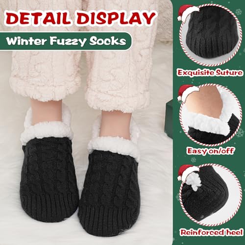 Niorasen Fluffy Slipper Socks Women Men, Valentines Gifts for Her, Warm Bed Socks with Grippers, Thick Cosy Non-Slip Winter Sock, Ladies Girls Women Gift for Christmas, UK 4-9, Black - Image 5