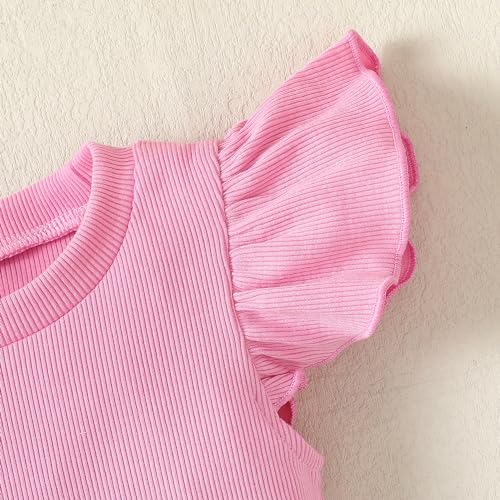 Image of OPAWO Toddler Long Sleeve Shirt Girl Ruffle Sleeve Ribbed Tops Tees Blouses | Girls shirts 2 pack, Solid color, Versatile, Super soft, Breathable, Stretchy, Gentle on skin, Fall winter clothes, 1-6 Years