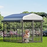 HOOBRO Outdoor Dog Kennel with Cover, 6.6 x 3.9 x 5.9 ft Dog Kennel Outside with Waterproof Roof and Rotating Feeding Bowls, Heavy-Duty Large Cage Enclosure, for Medium & Large Dogs, Black BK212GW03