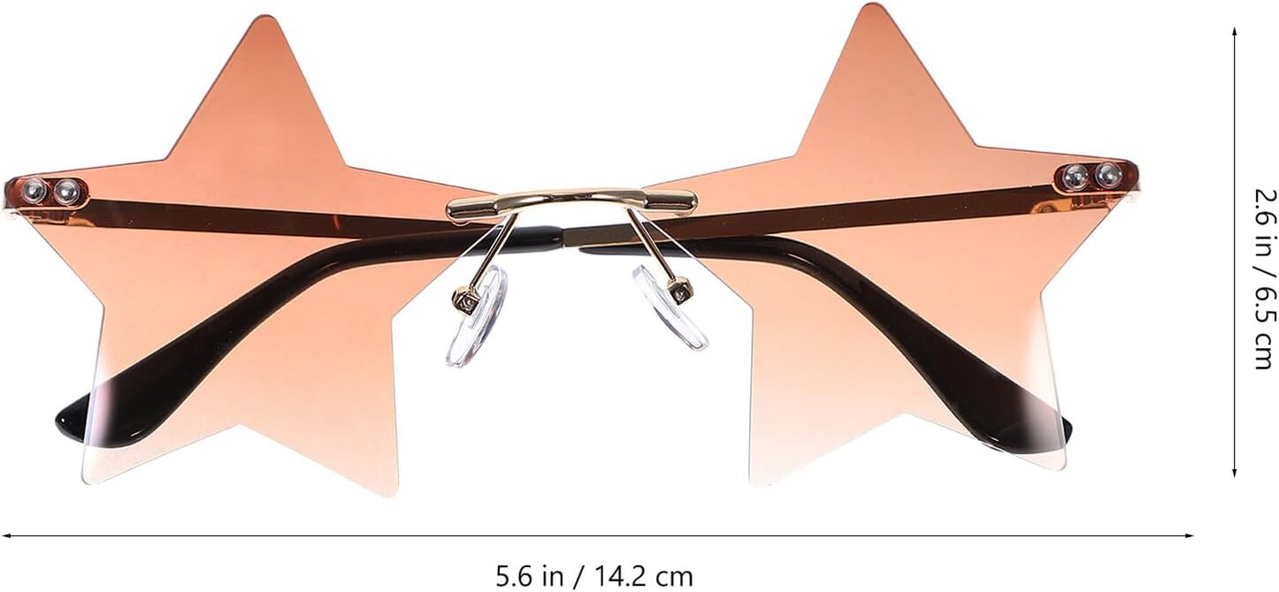 Rimless Funky Sunglasses for Women and Men, Vintage 90s Party Glasses with Gradient Brown Lenses, Lightweight Eyewear for Halloween and Christmas Events