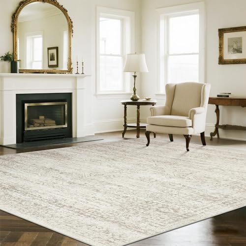 Washable Rugs 8x10 Area Rugs for Living Room,Ultra Soft Faux Wool Retro Rugs for Bedroom,Dining Room,Non Slip&Non-Shedding Low Pile Vintage Print Rug Indoor Large Carpets for Home Office Decor