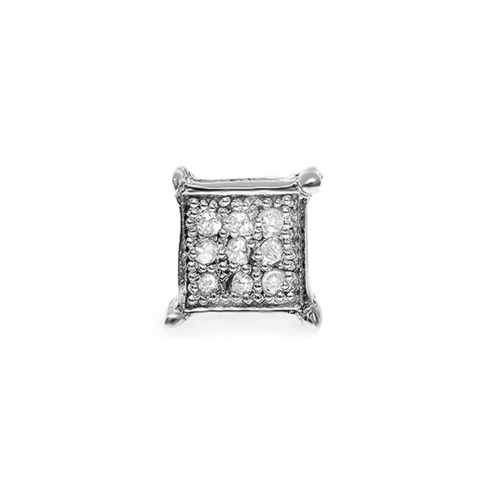 Dazzlingrock Collection 0.04 Carat (ctw) Round Diamond Hip Hop Square Shaped Unisex Stud Earring in 925 Sterling Silver (Only 1 Pc)