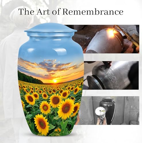 Image of Sunset Sunflower Urns for Human Ashes - Funeral Urns for Human Ashes Adult - Yellow Sunflower Urn for Adult Male and Female - Cremation Urn for Men and Women 10inch and 200 Cubic Inches