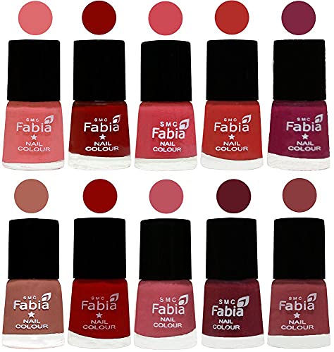 Image of SMC Fabia ALL IN ONE (PACK OF 10), Long Lasting Glossy Nail Polish, 6 ml Each, All Vibrant Colours,02336