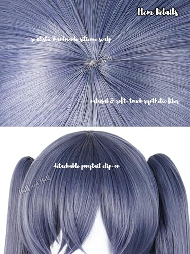 Image of Half and Half Long Curly Deep Gray Blue Ponytail Wigs for Anime Butler Cosplay Dark Gray Twin Tails Costume Wigs for Women Halloween Party Daily