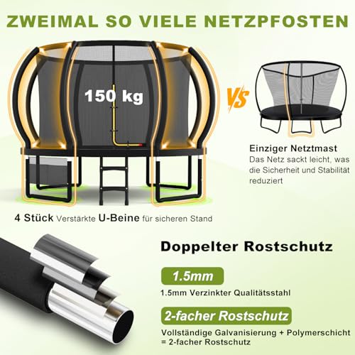 Devoko-Trampolin-Outdoor-O-228305366427488-cm-GS-Zertifikat-Kindertrampolin-Gartentrampolin-mit-Sicherheitsnetz-Rundes-Riesentrampolin-mit-Leiter-und-Schuhbeutel
