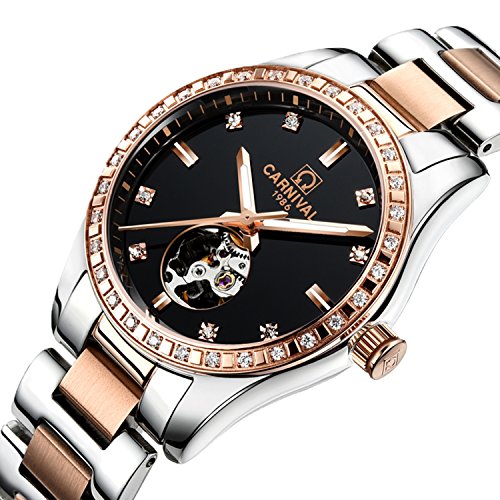Carnival C868520200908 Womens Skeleton Automatic Mechanical Synthetic Sapphire Crystal Rose Gold Stainless Steel Lady Sapphire Waterproof White Watch thumb #2
