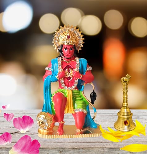Image of Unique Hanumanji Murti | 8cm Height Metal Bajrangbali Statue with Heart Open Pose | Hanuman Idol for Home Mandir, Car Dashboard, Office & Gifting (Orange)(Pack of 01)