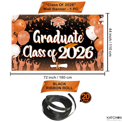 Image of KatchOn, Graduate Class of 2026 Graduation Banner - XtraLarge 72x44 Inch | Orange Graduation Backdrop 2026 for 2026 Graduation Party Decorations Orange and Black | Graduation Decorations Class of 2026