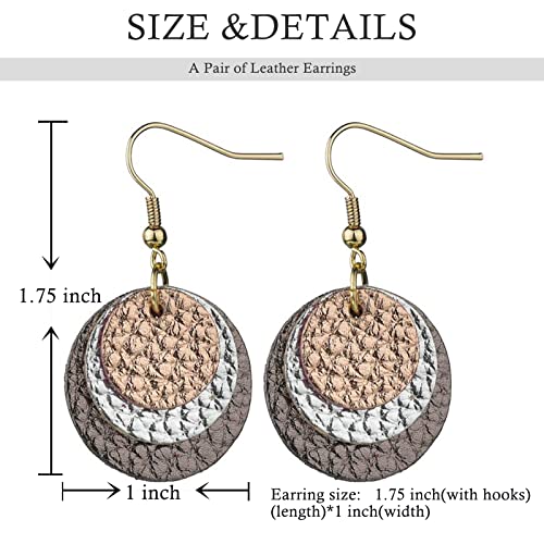 Caleesllc Women's Genuine Leather Earring 3 Layers Round Petal Dangle Statement Earring Bohemia Jewelry Lightweight And Soft #TOP1