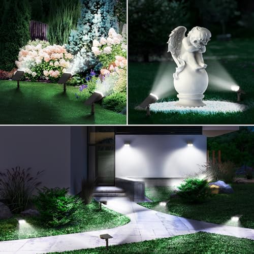 Image of Linkind Solar Lights Outdoor Waterproof IP65, StarRay Dusk-to-Dawn Outdoor Solar Lights, 3 Lighting Modes Solar Spot Lights Outdoor for Garden, Yard, Landscape (Daylight, 4 Pack)