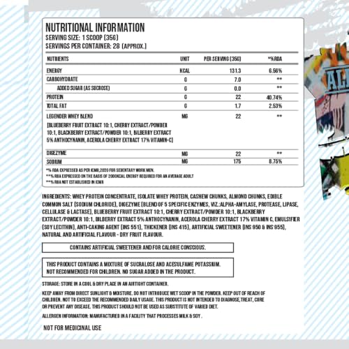 Image of Absolute Nutrition Whey Legender Dry Fruits, 1 Kg. 22g Protein Per Scoop, No Added Preservatives