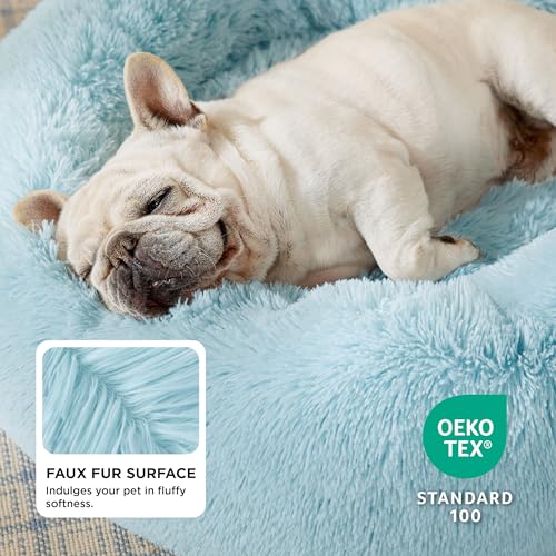 Image of Bedsure Calming Dog Bed for Medium Dogs - Donut Washable Medium Pet Bed, 30 inches Anti-Slip Round Fluffy Plush Faux Fur Cat Bed, Fits up to 45 lbs Pets, Aqua Blue