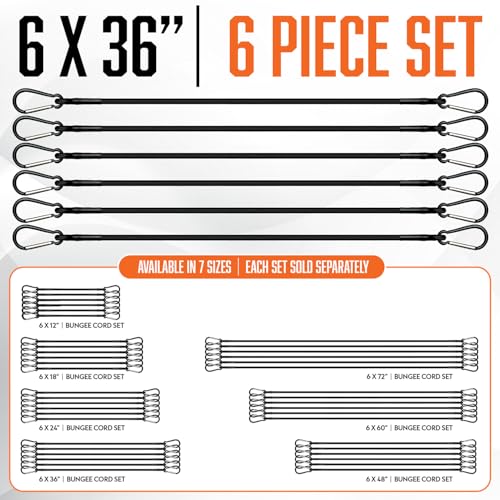 Image of Carabiner Bungee Cords with Hooks 36 Inch - 6Pcs Heavy Duty Outdoor