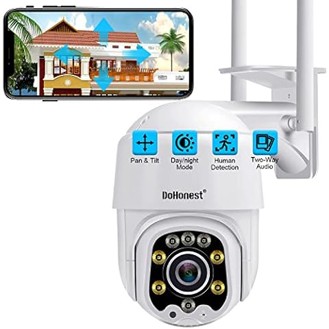 WiFi Security Camera Outdoor, DoHonest S02 HD 1080P IP Camera Home Security System with 360° View,Motion Detection, auto Tracking,2 Way Audio,Night Vision,IP66 Waterproof Cloud Camera Works with Alexa Cover