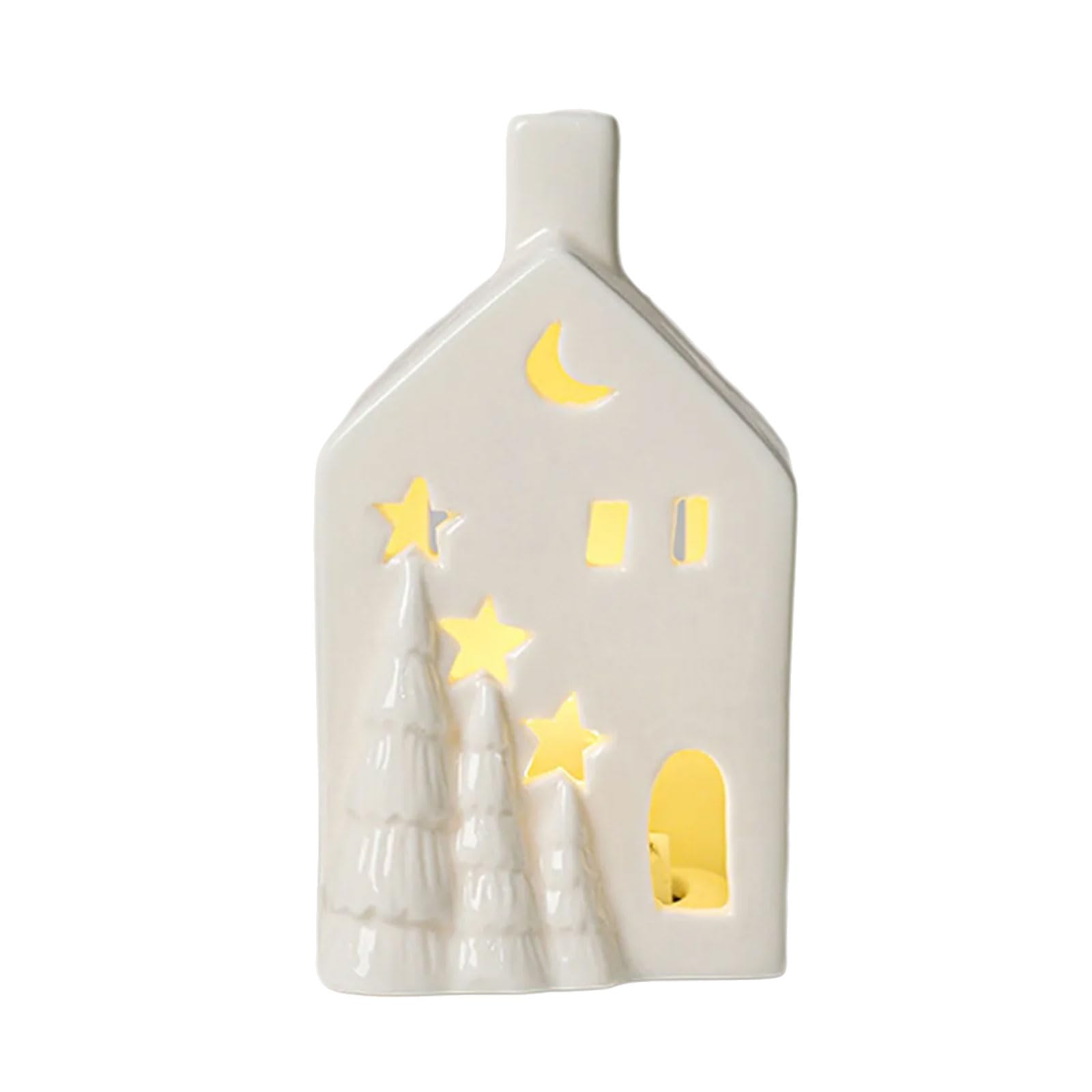 Nucelit Ceramic Winter Village LED Brighten House Permanent Decorative Piece for Christmas Wrap Otherwise Bookcase Vacation Interior Decoration with LED