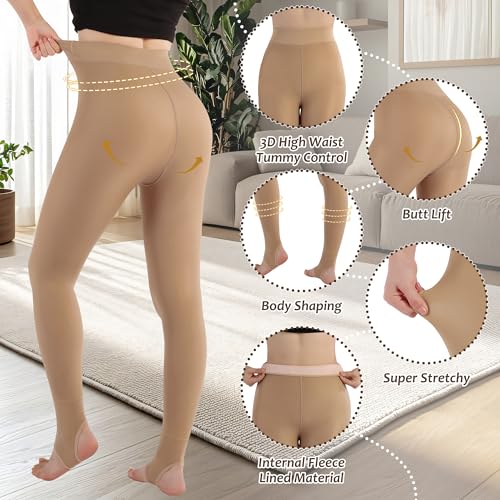 Image of Fleece Lined Tights Women, Sheer Thermal Tights in Winter