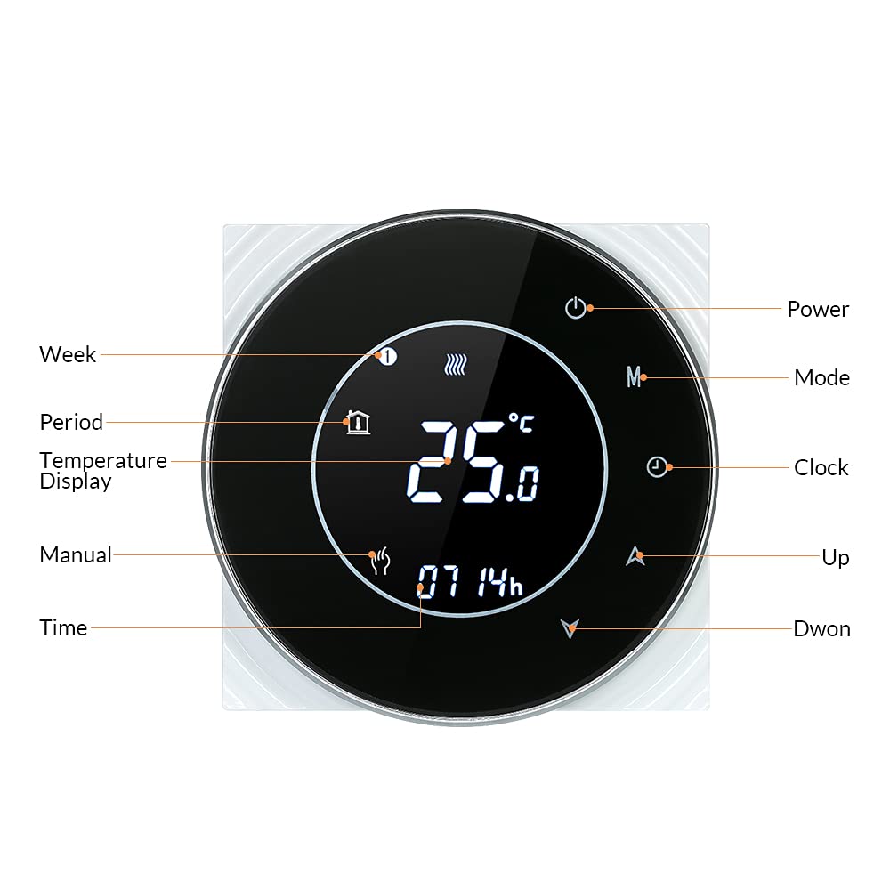 Termostato Wi-Fi para caldera de gas, termostato digital, programable, pantalla LCD táctil con retroiluminación y función de control de voz, cronotermostato BHT-6000-GC