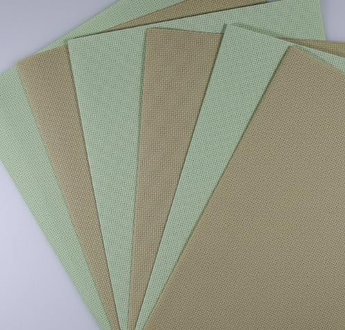 Image of KCS 6 pc of 12 inch x 18 inch(30cmx45cm) 14CT Counted Cotton Aida Cloth Cross Stitch Fabric (Light Green+Yellow Beige it)