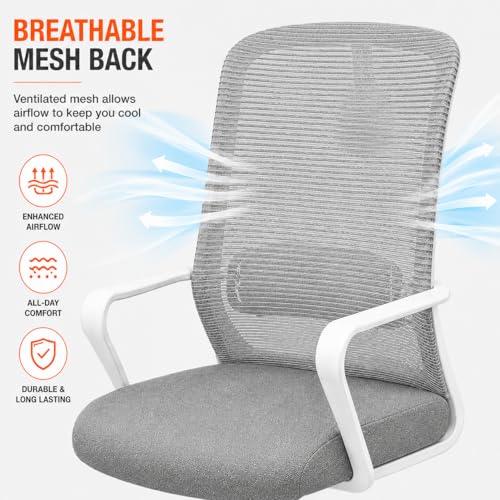Image of Office Arm Chair with Frame, Mesh Back, Nylon Base, and Adjustable Handle, Cushion Fabric (Robo Chair-Black&White)
